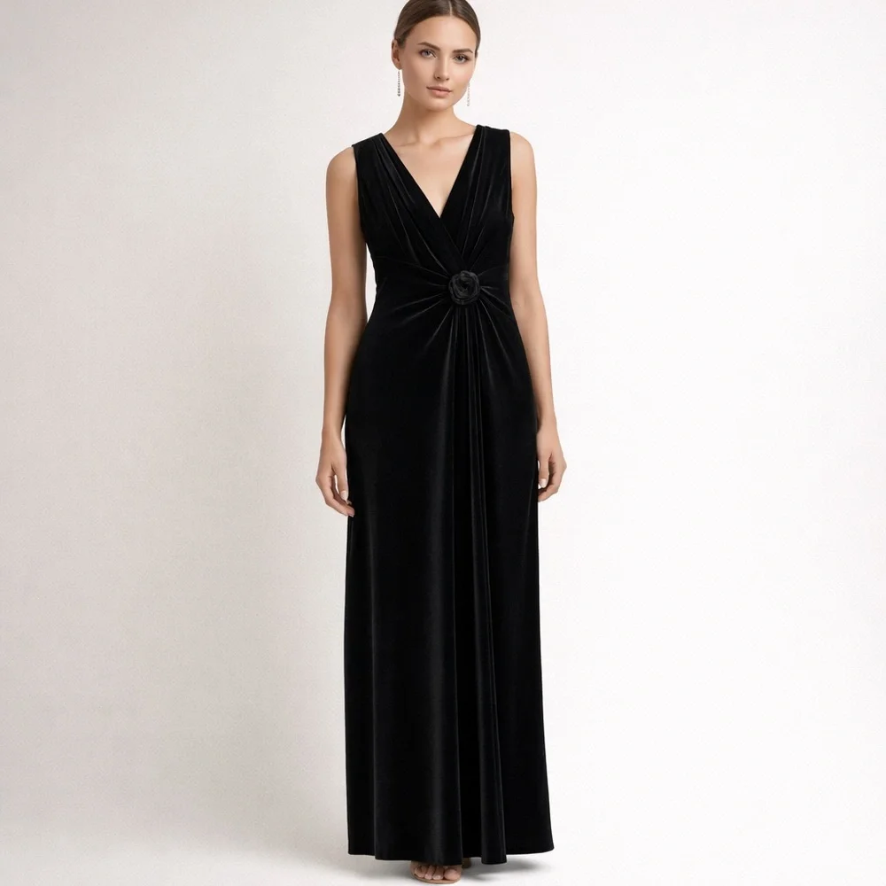 CARTISE Velvet Maxi Dress Sleeveless Draped Formal Evening Cocktail Gown Black - Picture 1 of 16